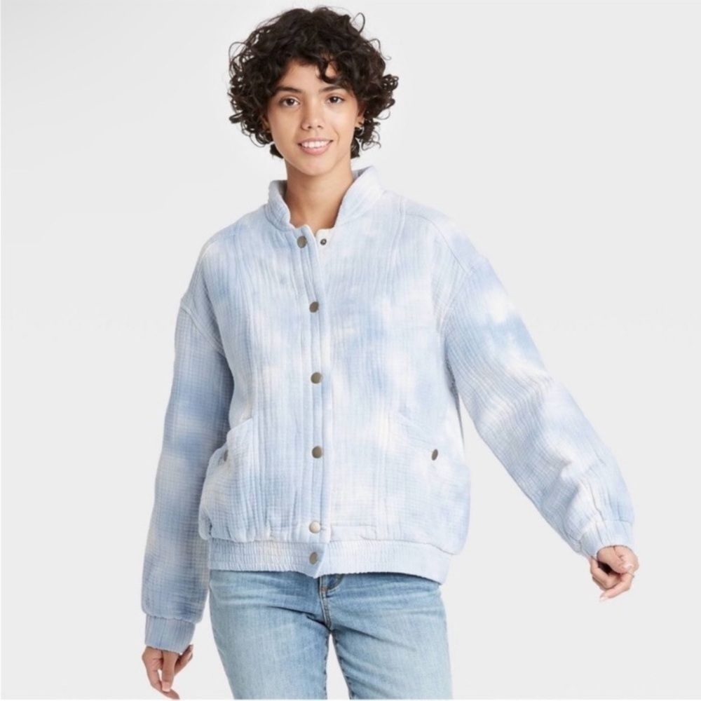 Universal Thread‎ Jacket Double Gauze Cotton Batik Women Size XS Blue White